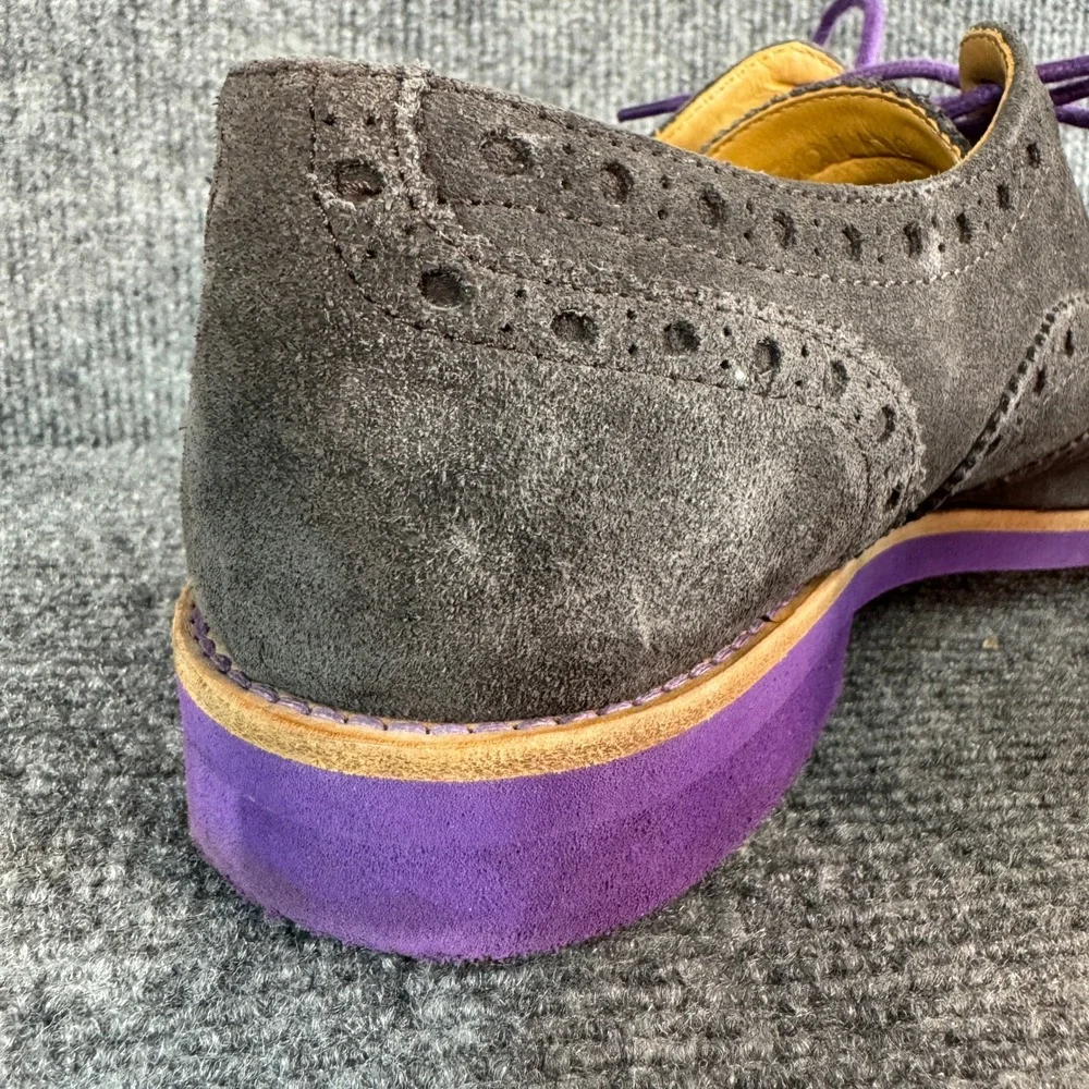 Bold! Long Wingtip Oxford Shoes Grey Suede Purple Sole Mens 9